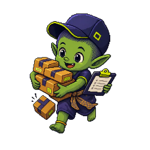 Curious Toyol intern carrying parcels and a clipboard