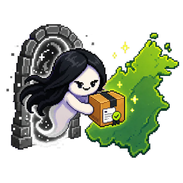 Pixel art Pontianak delivering a parcel to Sabah
