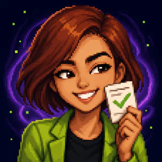 Pixel-art portrait of Ally holding an approved leave form